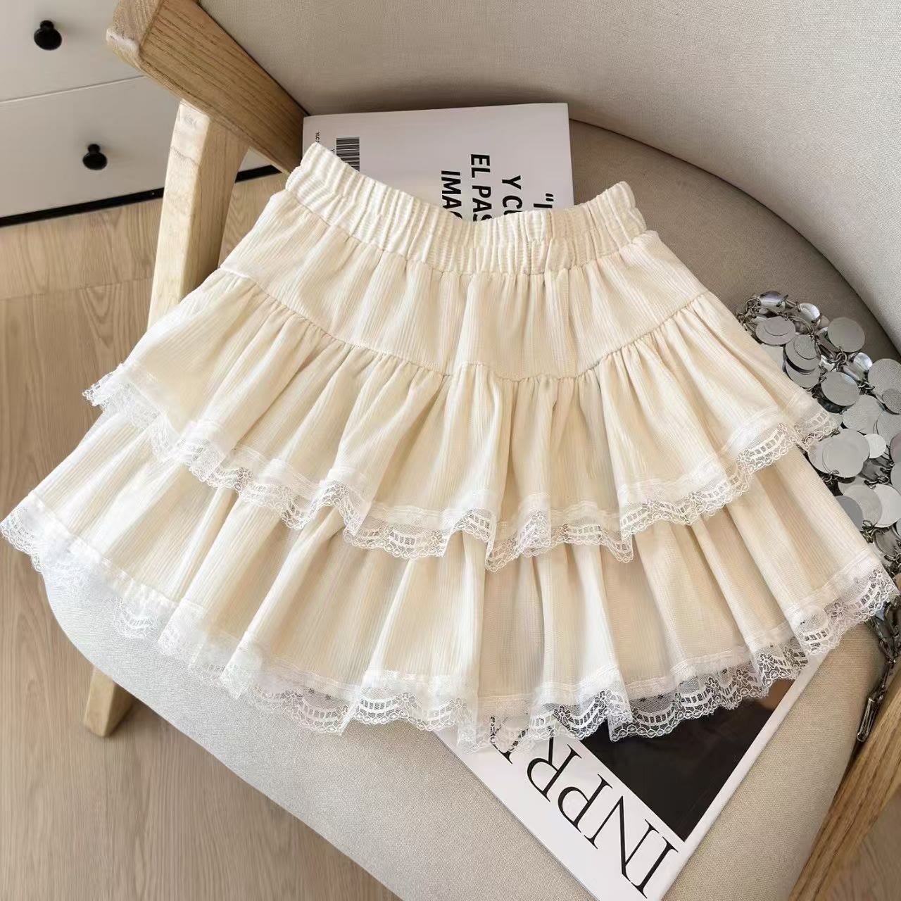 Polka Dot Teddy Bear Jacket and Lace Skirt Two Pieces Set - Apricot Skirt - XL - image 16