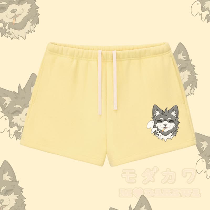 MODAKAWA Smoking Puppy Graphic Thick Fleece Lined Shorts - Yellow - L - image 6