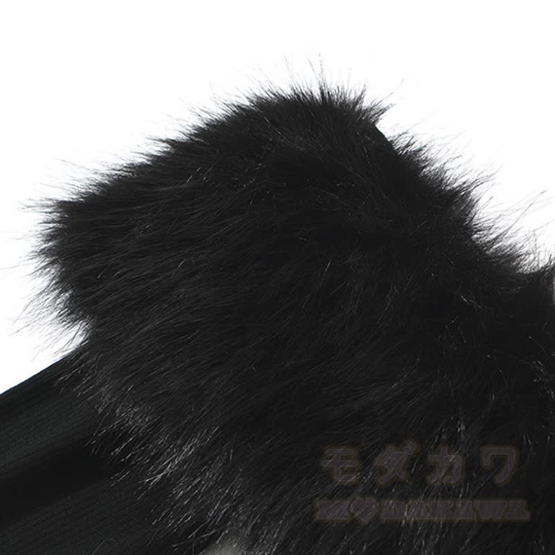 Faux Fur Trim Off Shoulder Long Sleeve Bodycon Dress - image 11