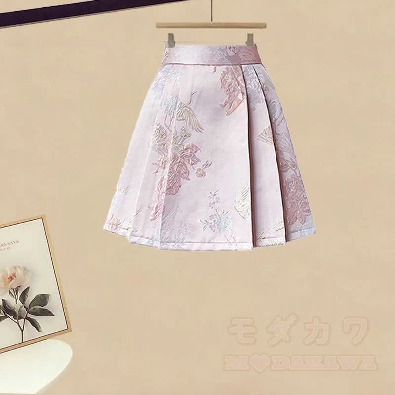 Vintage Buckle Flower Top Skirt Matching Outfit - Pink Skirt (Single) - 3XL - image 5