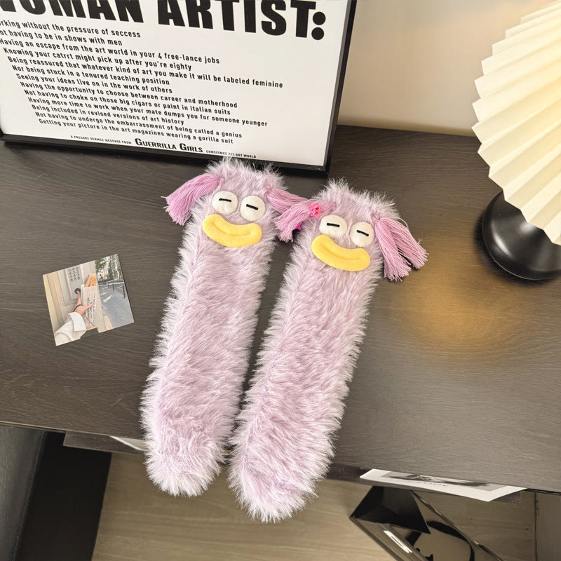 Cute Funny Plush Mid-Calf Sleep Socks - Purple - One Size - image 12