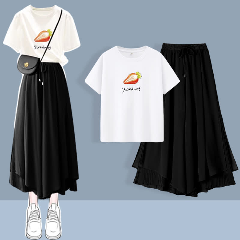 Chic Printed T-Shirt Chiffon Split Wide Leg Pants Two Pieces Set - Black - 3XL - image 2