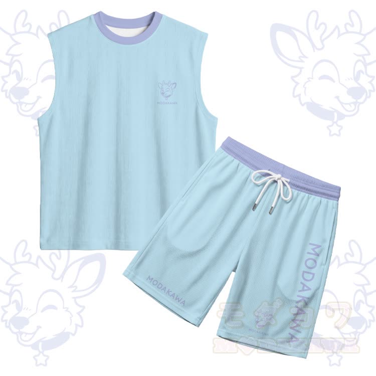 Wink Deer Graphic Sports Sleeveless Quick Dry Tank Top Shorts Modakawa Matching Outfit - Sky Blue Set - 5XL - image 14
