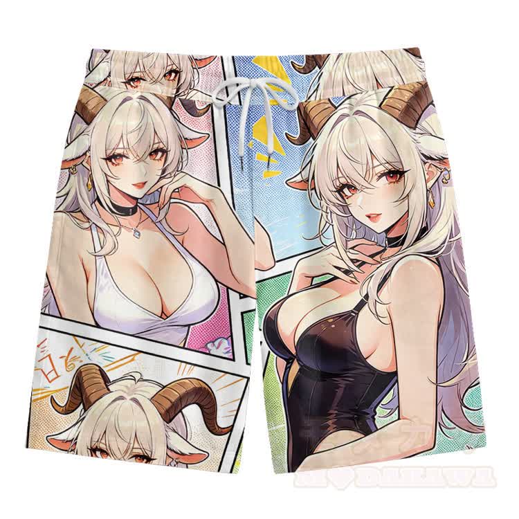 Anime Printed Modakawa Shirt & Matching Shorts - Beige Shorts - 5XL - image 14