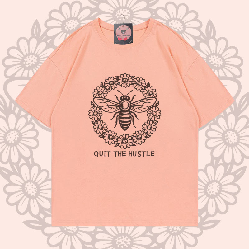 Bee Wreath Graphic Modakawa 100% Cotton T-shirt - Peach - 5XL - image 4