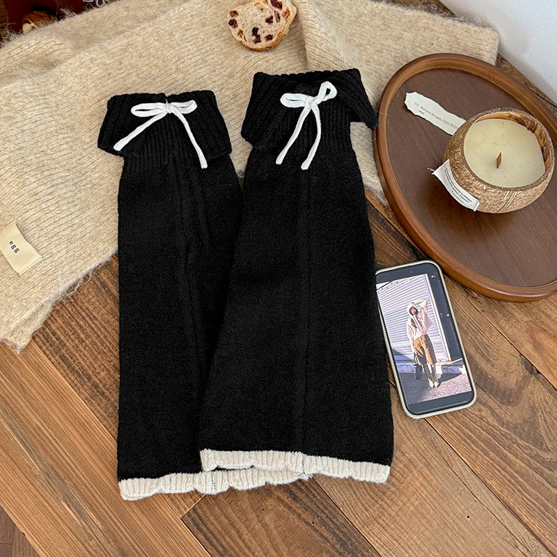 Sweet Bow Knit Slouch Socks - Black - One Size - image 9
