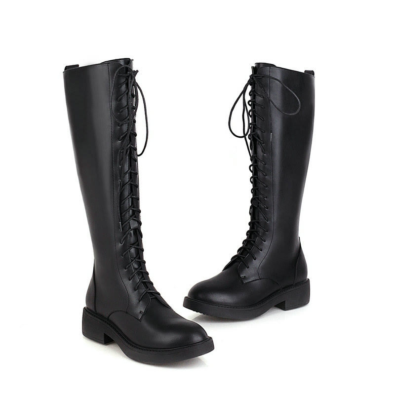 Thick Platform Block Heel Tall Riding Boots - Black PU - 43 - image 6