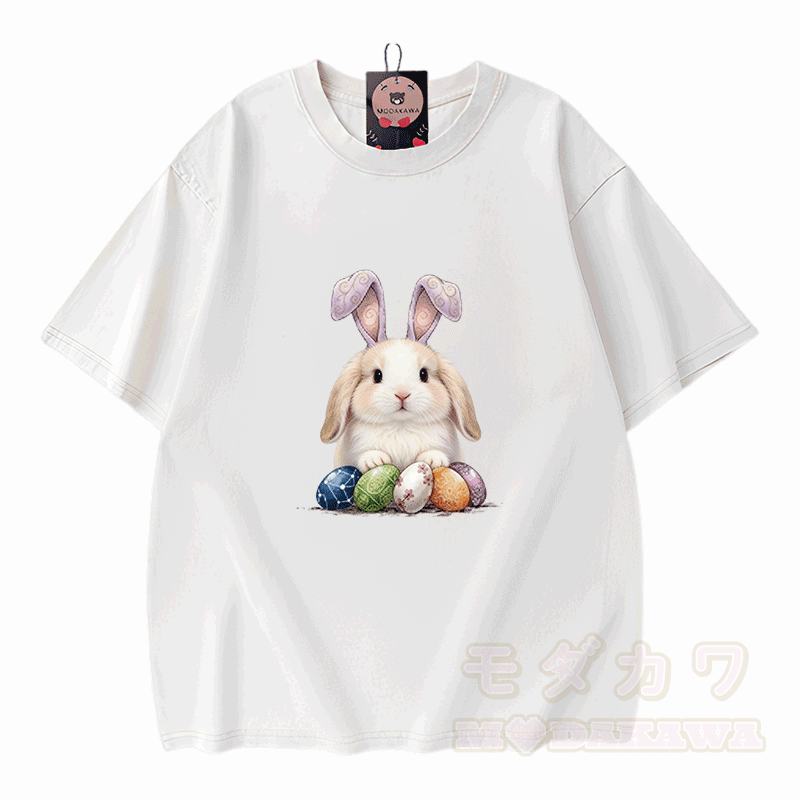 Easter Egg Bunny Graphic Modakawa Unisex Vintage Washed T-shirt - White - 5XL - image 10