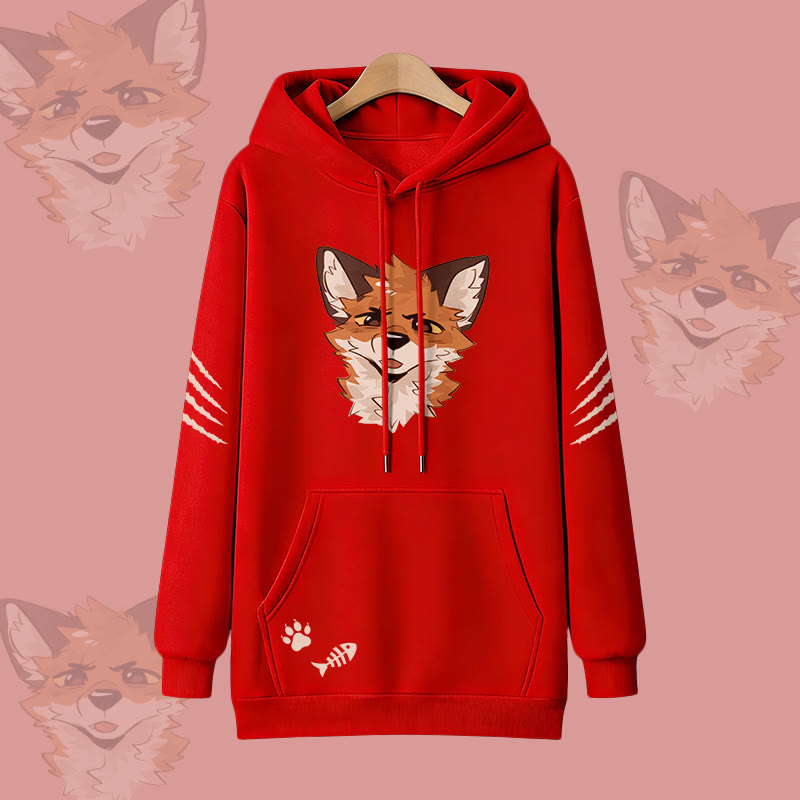 MODAKAWA X atka Squinty Fox Graphic Oversized Pullover Hoodie - Red - 3XL - image 3