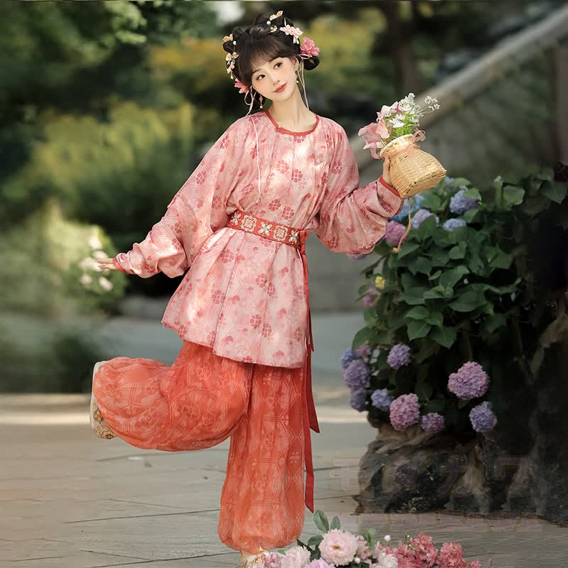 Vintage Buckle Top Harem Pants Embroidery Waist Belt Matching Outfit - Red Set - XL - image 7