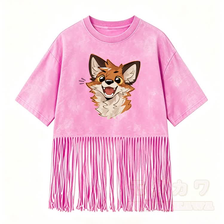 MODAKAWA X atka Fox Graphic Washed T-Shirt & Studded Denim Shorts - Pink T-Shirt - 5XL - image 4
