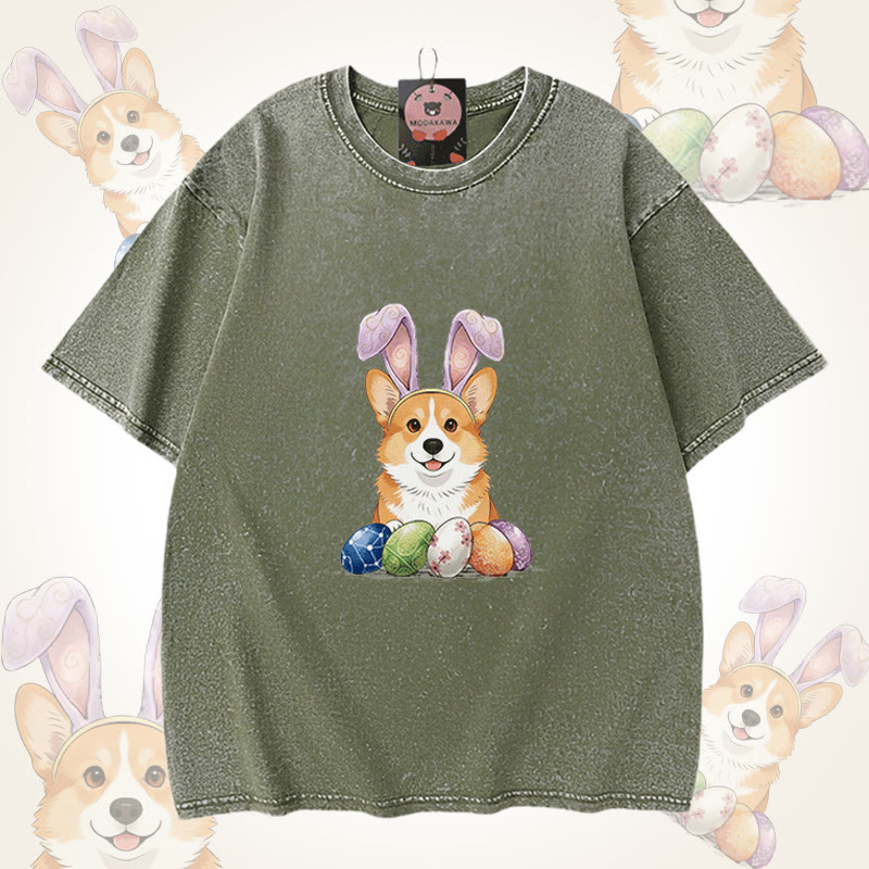 Easter Egg Puppy Graphic Modakawa Unisex Vintage Washed T-shirt - Green - 5XL - image 6