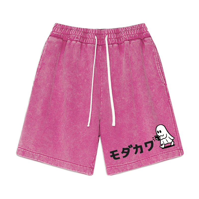 Ghost Texting Graphic Vintage Washed Shorts - Rose Red - 3XL - image 5