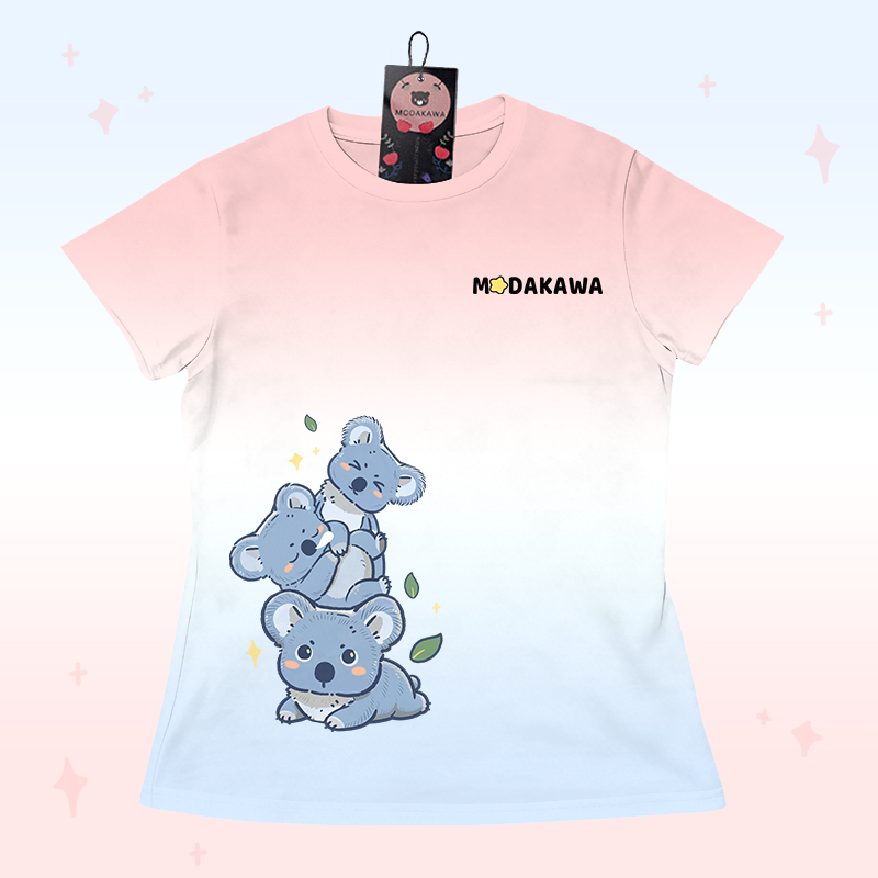 Gradient Koala Graphic T-shirt Letter Graphic Shorts Modakawa Matching Outfit - Pink T-shirt - 5XL - image 4