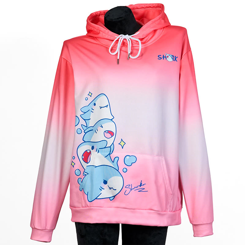 Modakawa Shark Letter Print Loose Hoodie - Pink - 5XL - image 11