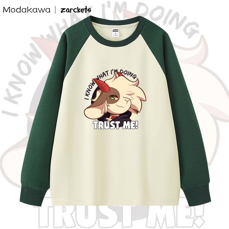 Modakawa X Zarckets Cartoon Print Colorblock Raglan Long Sleeve Top - Green - 5XL - image 4
