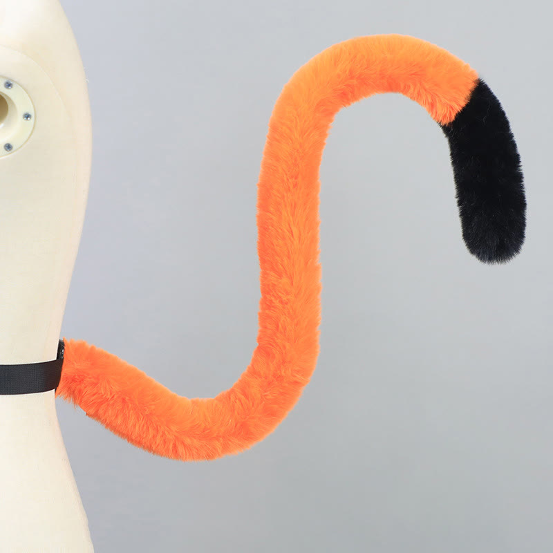 Halloween Furry Bow Animal Ears Headband and Tail - Orange & Black Cat Tail - One Size - image 31