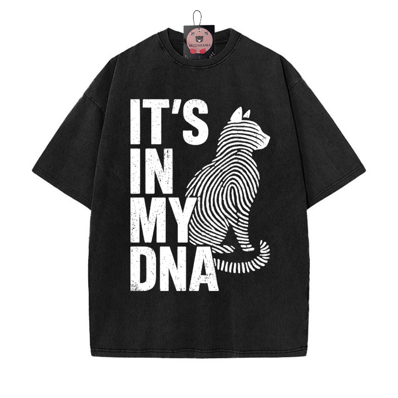 IT'S IN MY DNA Fingerprint Kitty Print Vintage Washed T-shirt - Black - 5XL - image 4