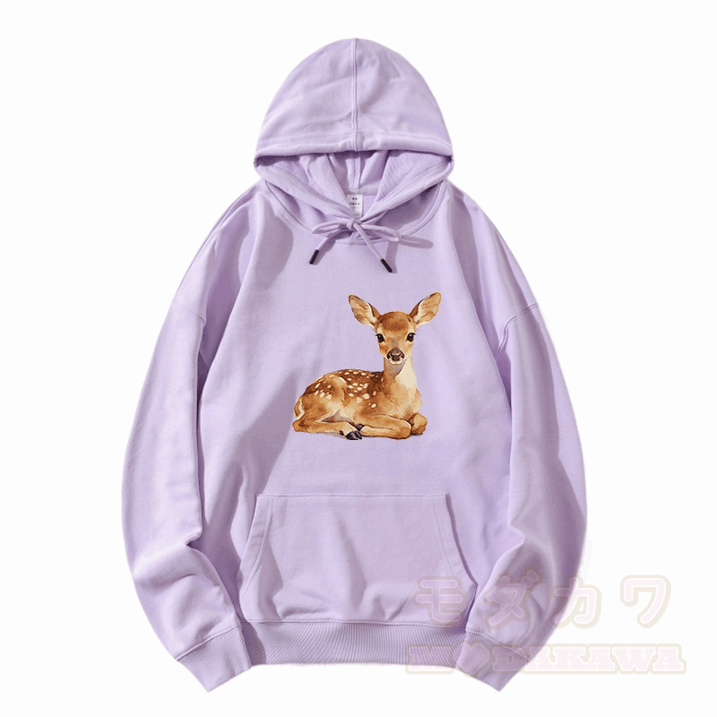 Cute Baby Deer Graphic Modakawa Loose Cotton-Blend Hoodie - Light Purple - 5XL - image 5