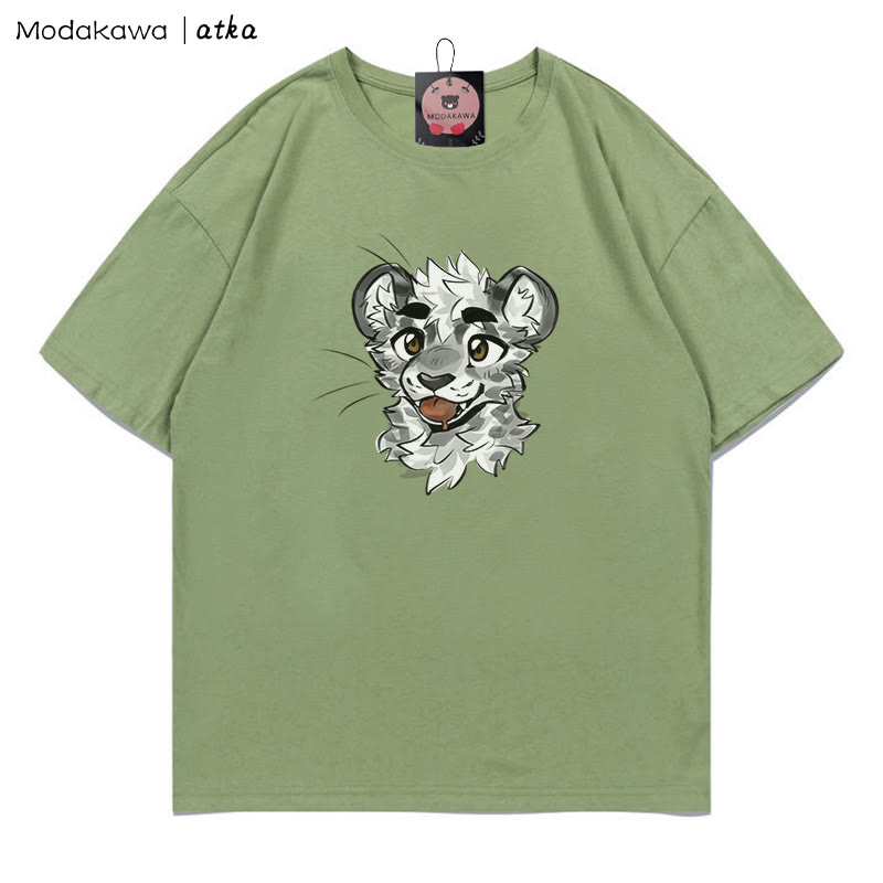 MODAKAWA X atka Cheeky Tiger Face Graphic T-shirt - Green - 5XL - image 9