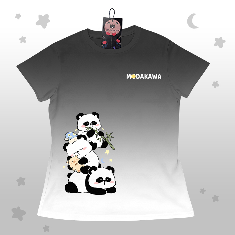 Gradient Panda Graphic T-shirt Letter Graphic Shorts Modakawa Matching Outfit - Black T-shirt - 5XL - image 4