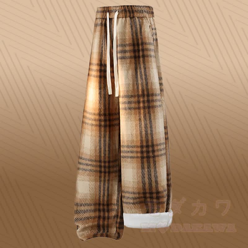 Faux Layered Knit Sweater Plaid Fleece Lined Pants Two Pieces - Brown Pants - 2XL - image 7