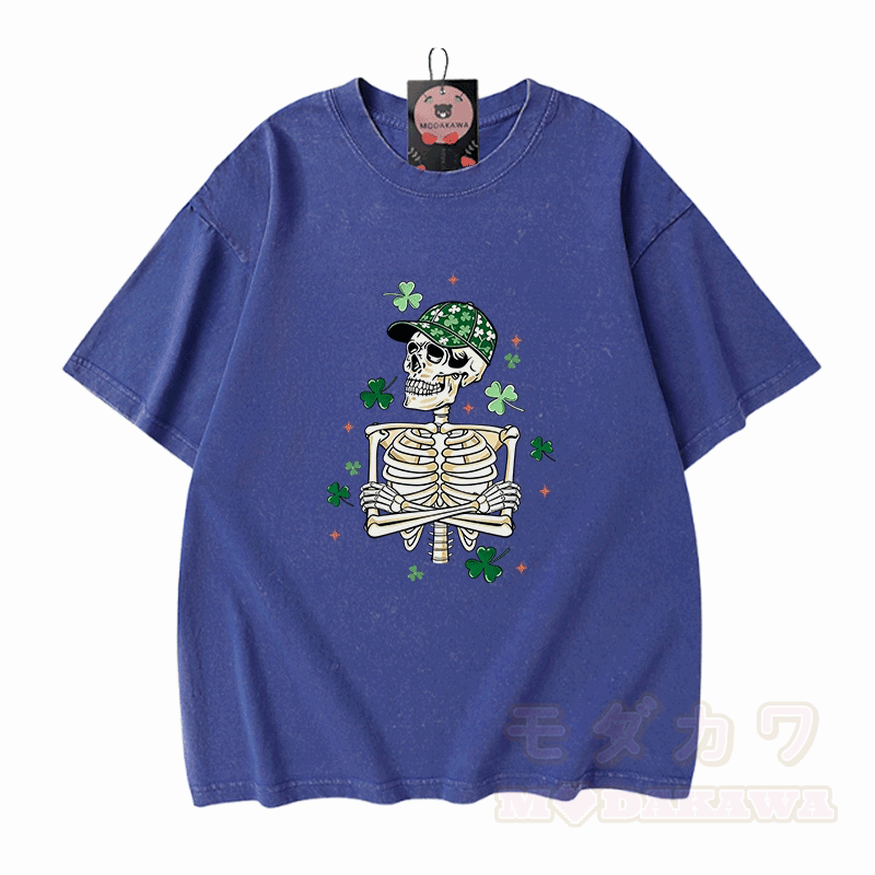 St. Patrick's Day Graphic Modakawa Vintage Washed 100% Cotton T-shirt - Blue - 5XL - image 4