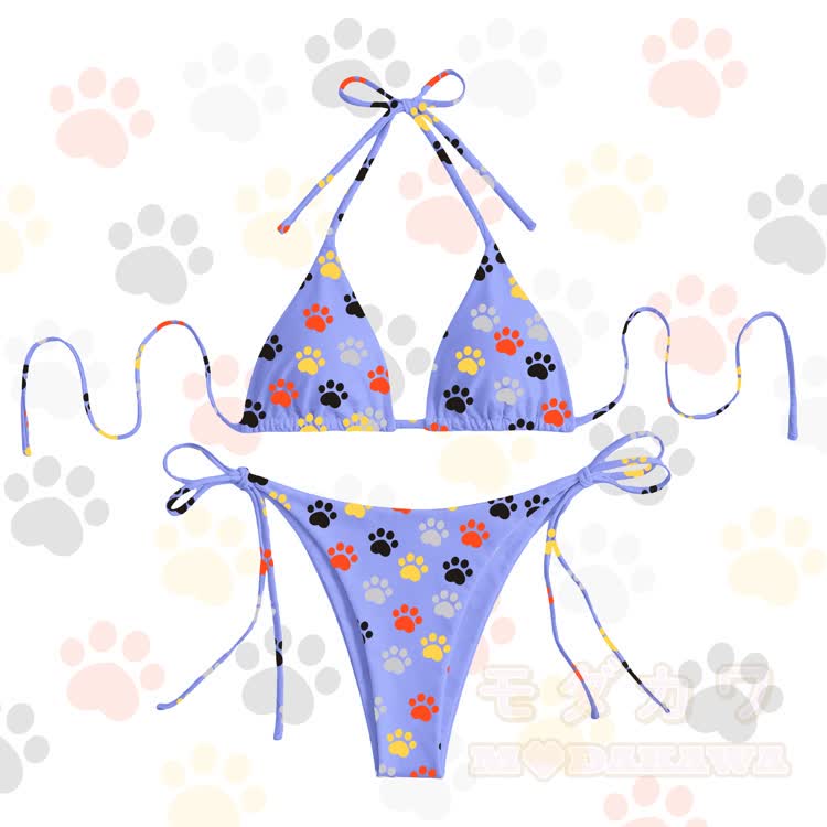 Paw Print Modakawa Women's Swimsuit Tie Bikini Set - Purple - 4XL - image 6