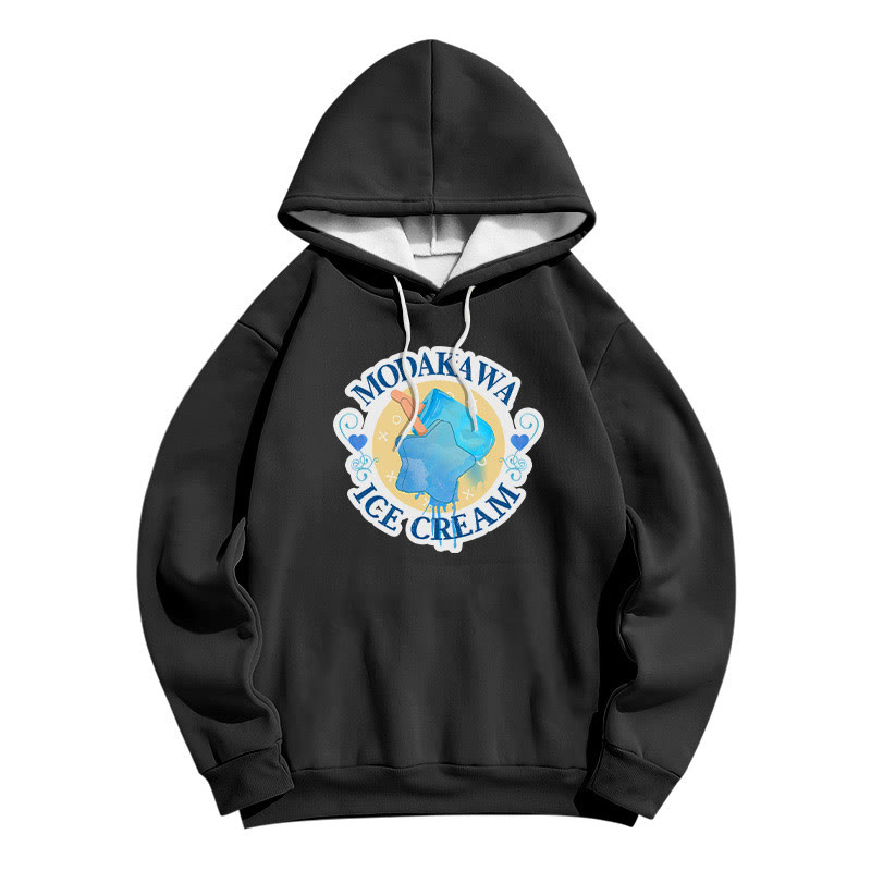 Modakawa Gradient Ice Cream Letter Print Loose Hoodie - Black - 6XL - image 3