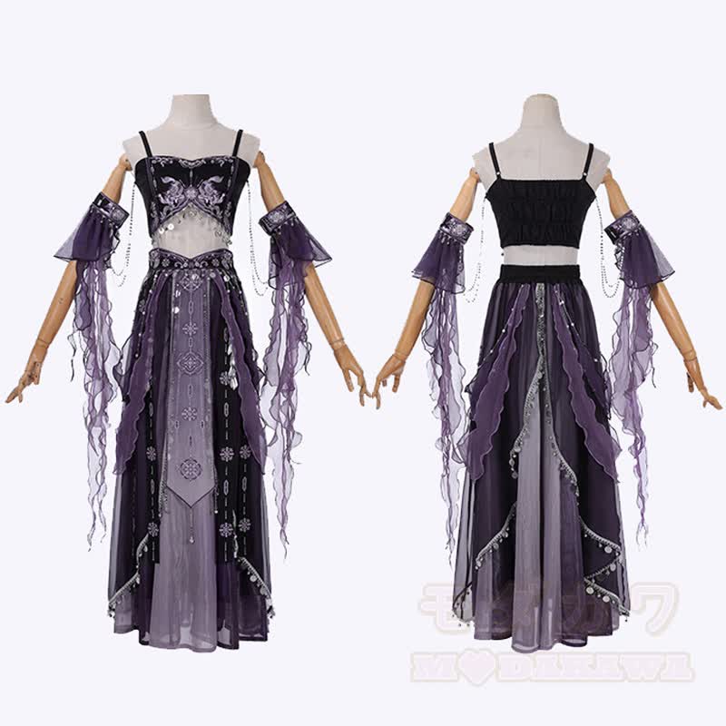Vintage Embroidery Top Skirt Lace-Up Cape Arm Cuff Four Pieces Set - image 6