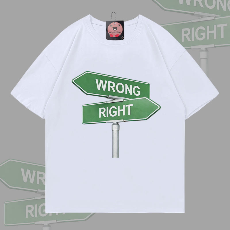 MODAKAWA WRONG or RIGHT Direction Sign Graphic T-shirt - White - 5XL - image 4
