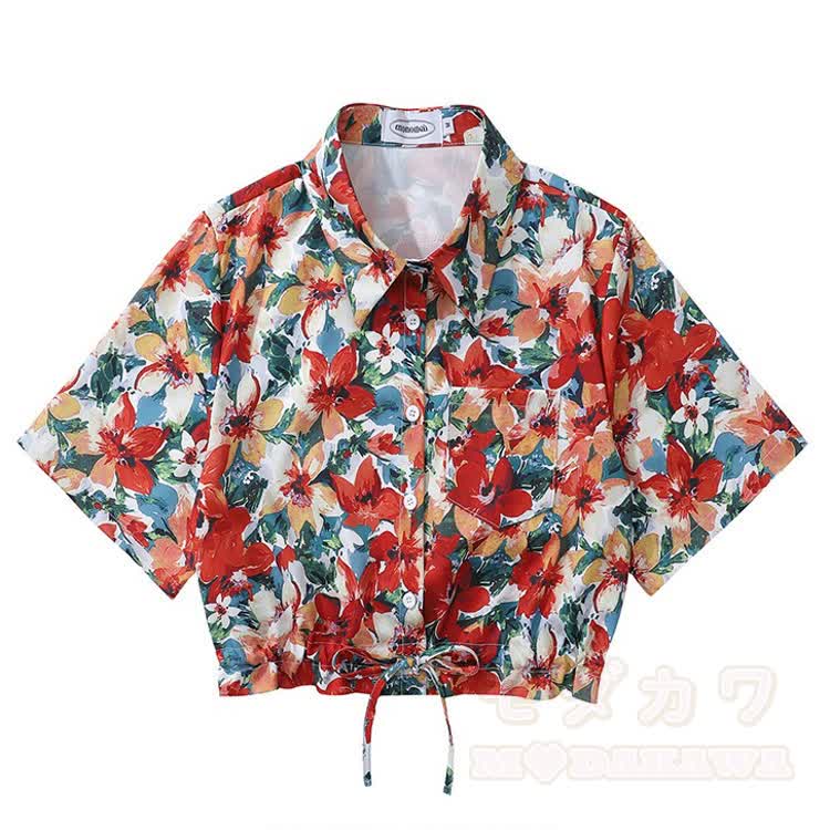 Vintage Print Short Sleeve Button-Up Shirt - Multicolor P - L - image 17