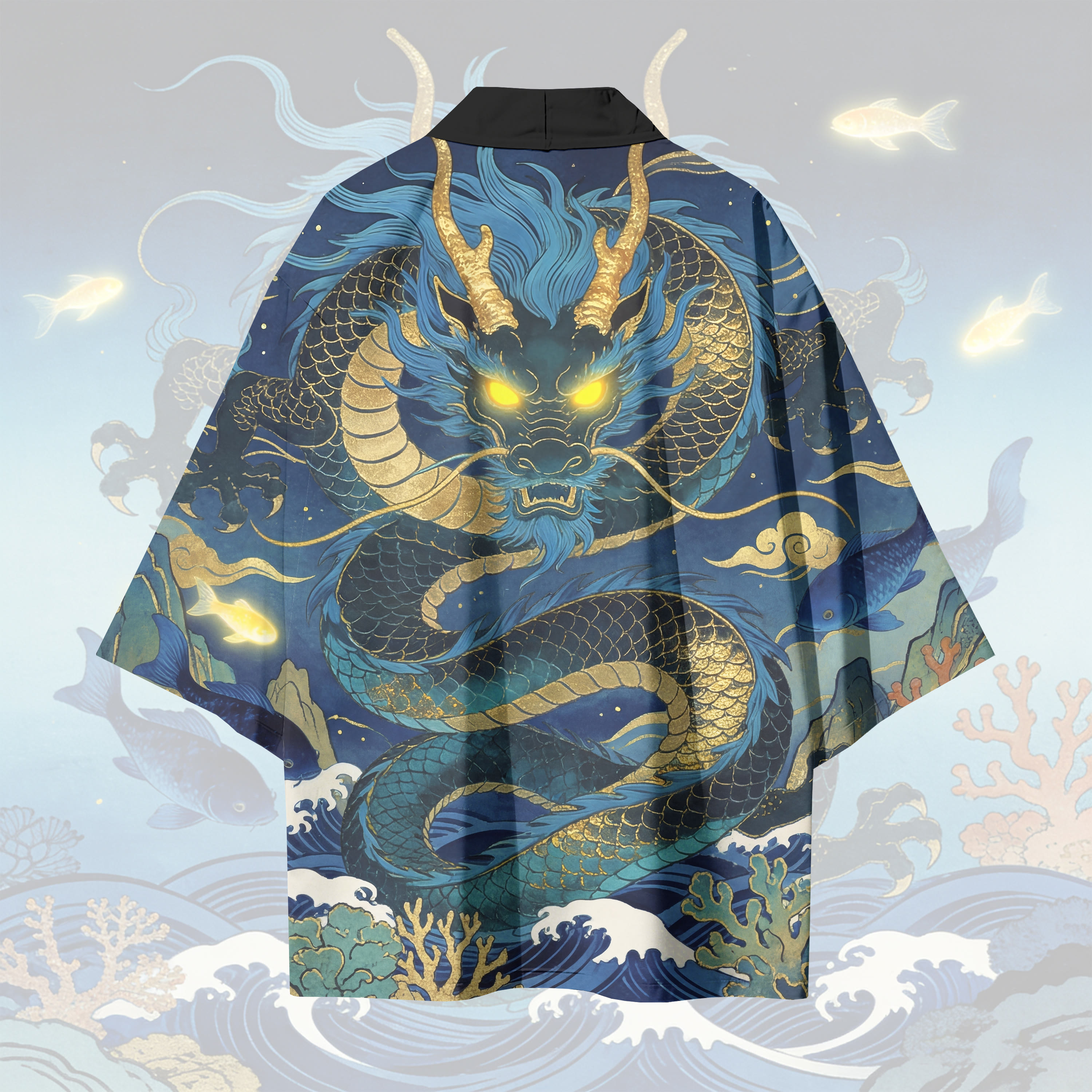 Deep Sea King Dragon Graphic Modakawa Cardigan Kimono Outerwear - image 3