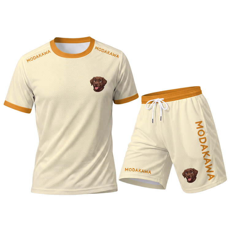 Labrador Graphic Sports T-shirt Drawstring Shorts Modakawa Matching Outfit - Beige Set - 5XL - image 16