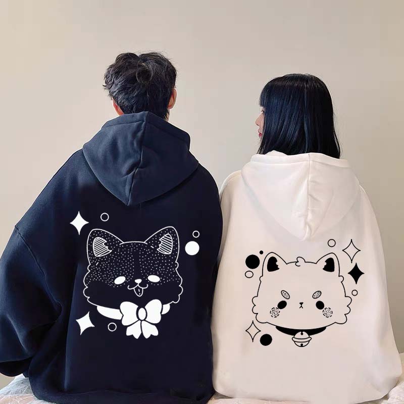 Modakawa Girlfriend Boyfriend Kitty Graphic Fleece Lined Hoodie - image 4