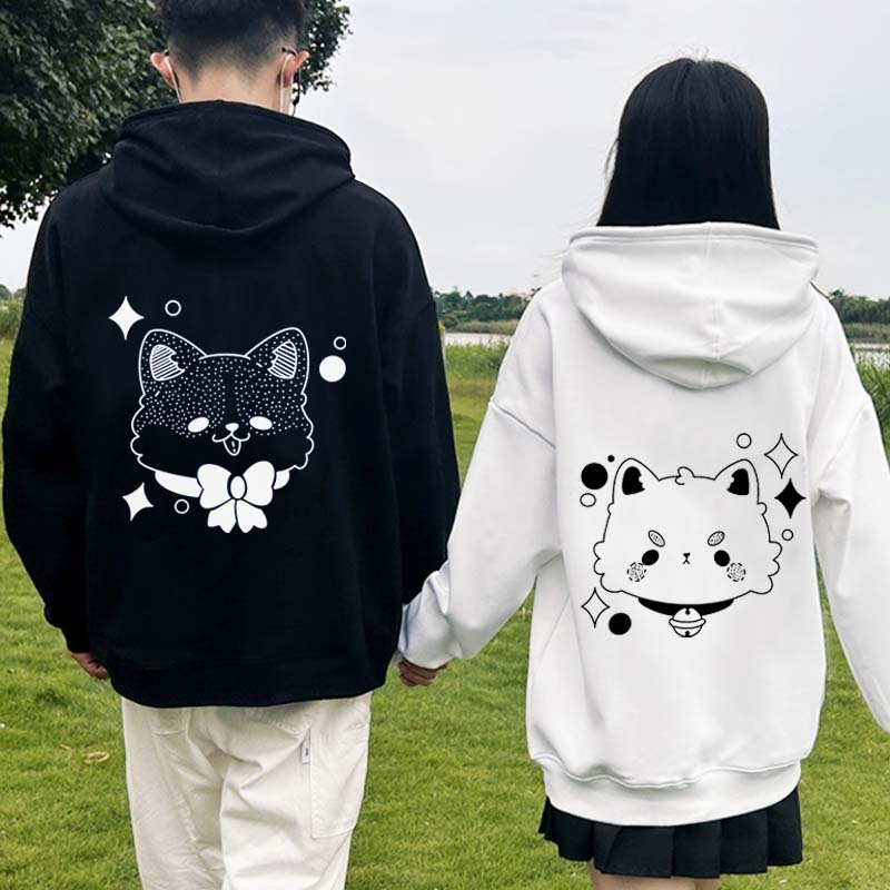 Modakawa Girlfriend Boyfriend Kitty Graphic Fleece Lined Hoodie - image 1