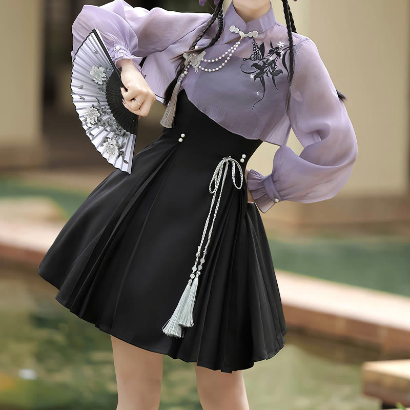 3D Butterfly Pearl Decor Top Lace-up Slip Dress - image 4