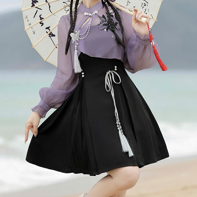 3D Butterfly Pearl Decor Top Lace-up Slip Dress - image 3