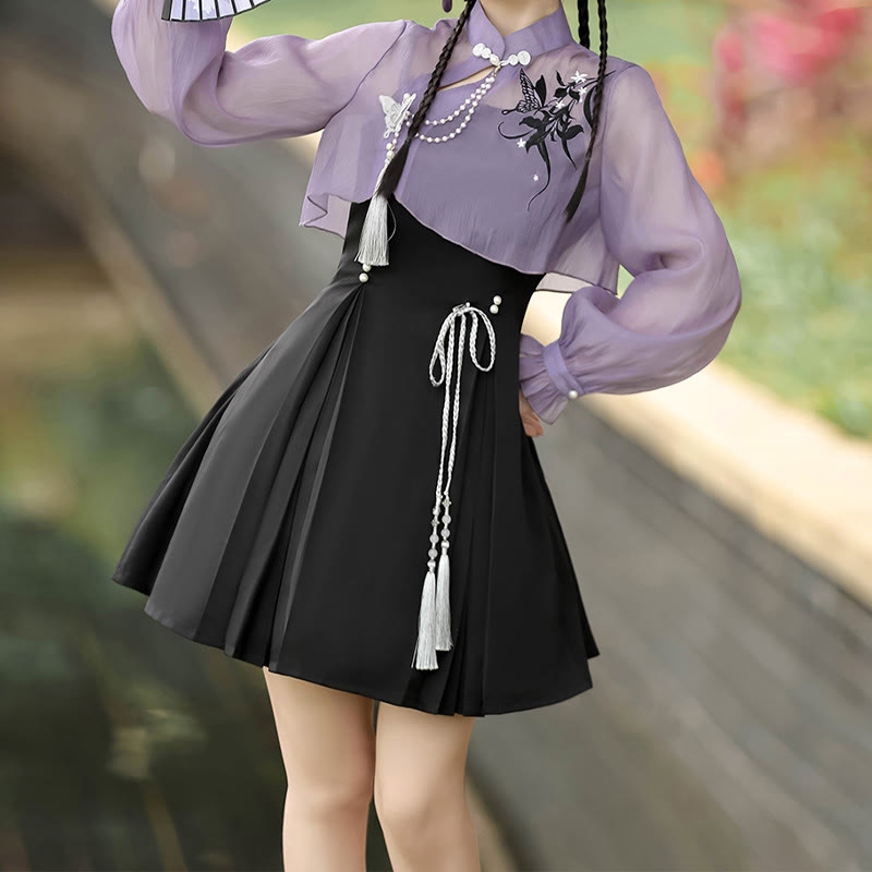 3D Butterfly Pearl Decor Top Lace-up Slip Dress - image 2