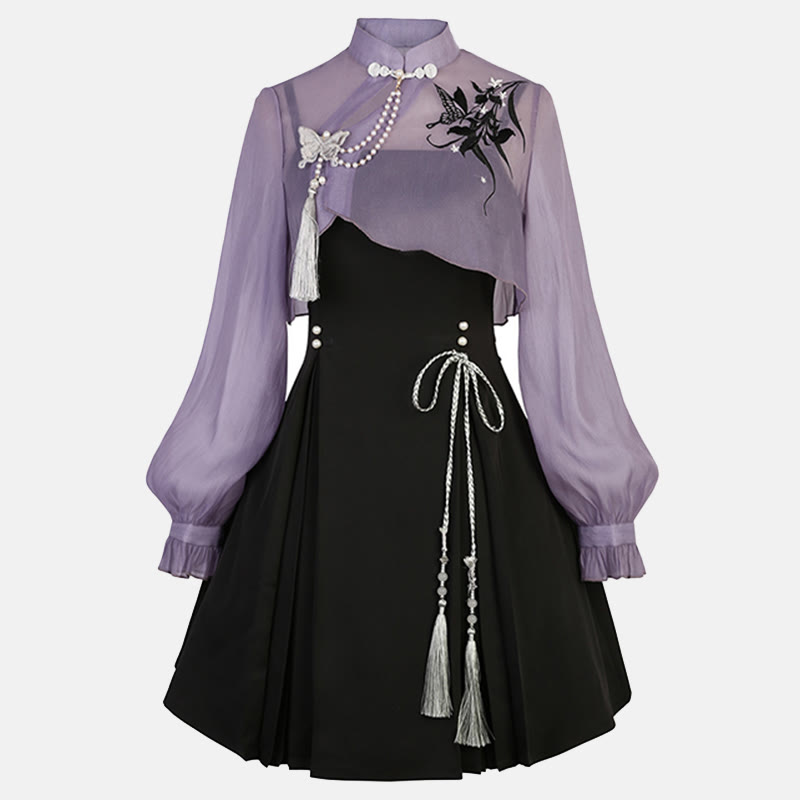 3D Butterfly Pearl Decor Top Lace-up Slip Dress - image 1