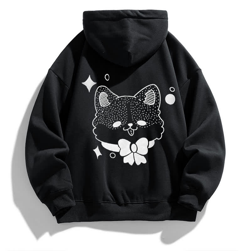 Modakawa Girlfriend Boyfriend Kitty Graphic Fleece Lined Hoodie - Black - 5XL - image 5