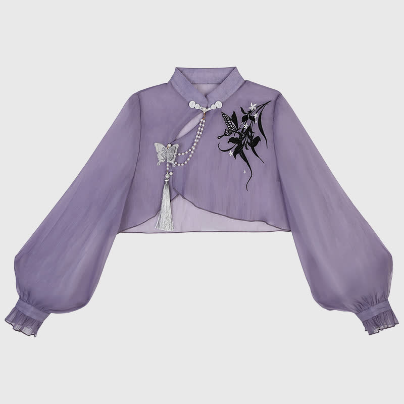 3D Butterfly Pearl Decor Top Lace-up Slip Dress - Top - 4XL - image 6