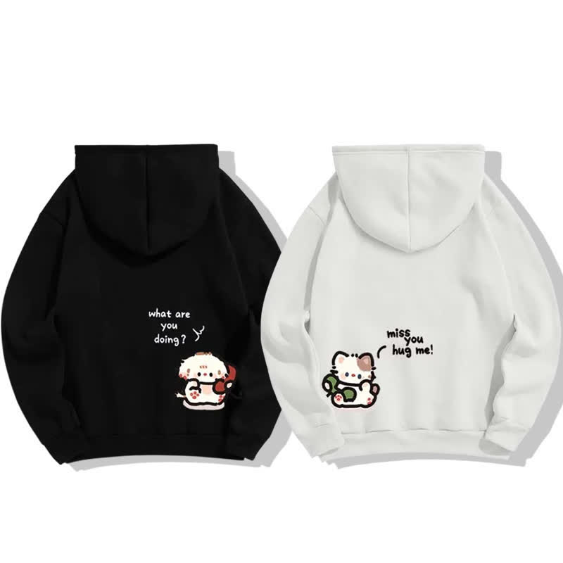 Modakawa Girlfriend Boyfriend Puppy Kitty Letter Print Loose Hoodie - image 2