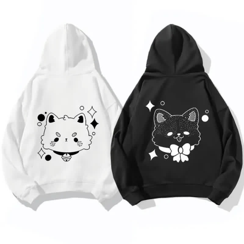 Modakawa Girlfriend Boyfriend Kitty Graphic Fleece Lined Hoodie - image 2