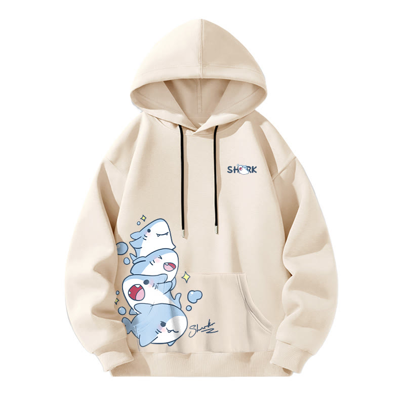 Modakawa Shark Letter Print Loose Hoodie - Apricot - 5XL - image 4