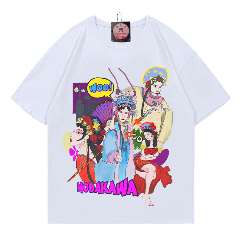 Hua Dan Print 100% Cotton Modakawa T-shirt - White - 5XL - image 1