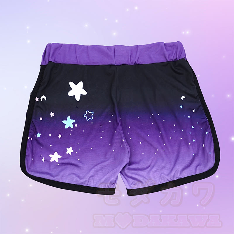 Modakawa Gradient Star Moon Print Casual Shorts - image 2