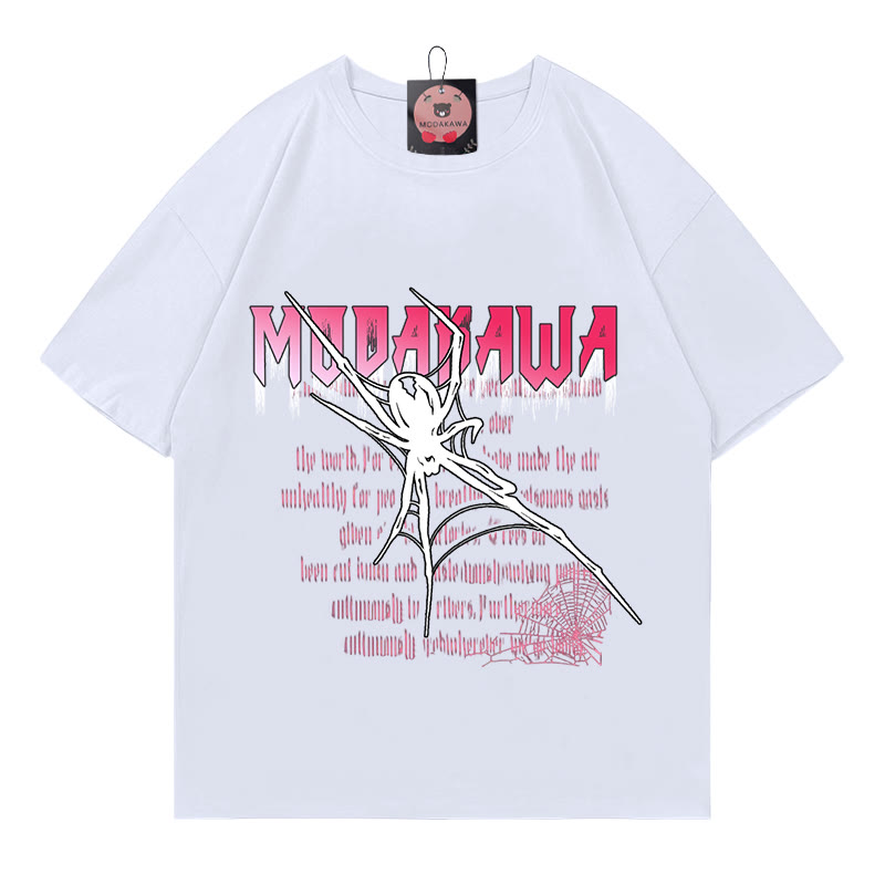 Gothic Spider Letter Print 100% Cotton Modakawa T-shirt - White - 5XL - image 4
