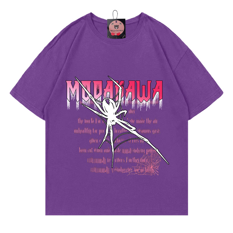 Gothic Spider Letter Print 100% Cotton Modakawa T-shirt - Purple - 5XL - image 3
