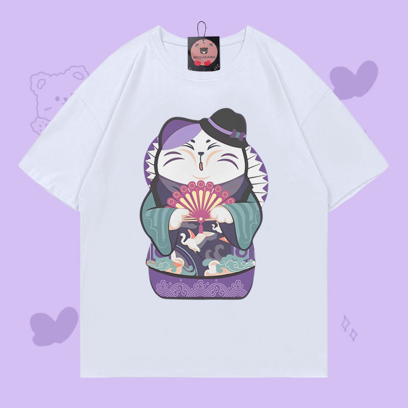 Kitty Print 100% Cotton Modakawa T-shirt - White - 5XL - image 1
